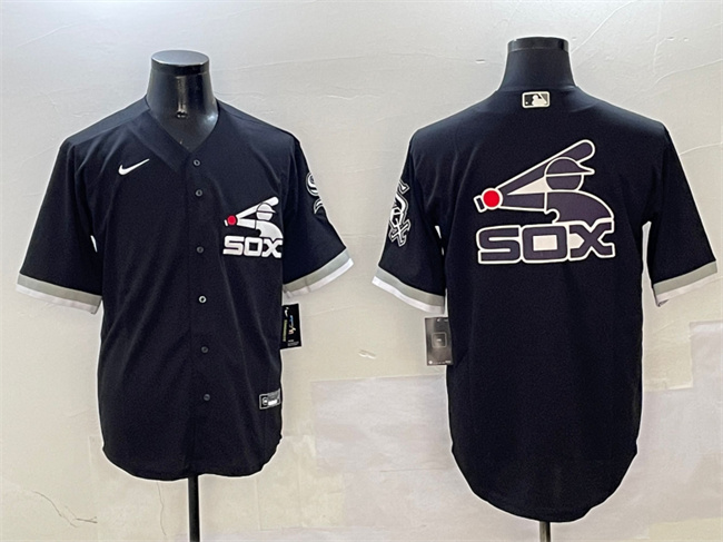 Men's Chicago White Sox Black Team Big Logo Cool Base Stitched Jersey Men's Chicago White Sox Black Team Big Logo Cool Base Stitched Jersey